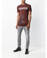 T-shirt à col rond imprimé bordeaux DSQUARED2