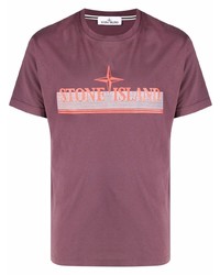 T-shirt à col rond imprimé bordeaux Stone Island
