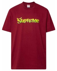 T-shirt à col rond imprimé bordeaux Supreme