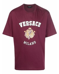 T-shirt à col rond imprimé bordeaux Versace