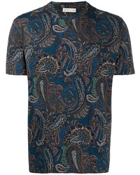 T-shirt à col rond imprimé cachemire bleu marine Etro