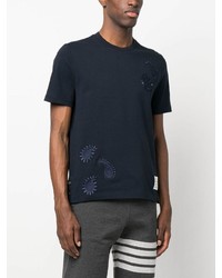 T-shirt à col rond imprimé cachemire bleu marine Thom Browne