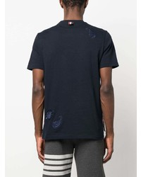 T-shirt à col rond imprimé cachemire bleu marine Thom Browne