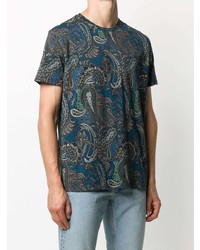 T-shirt à col rond imprimé cachemire bleu marine Etro