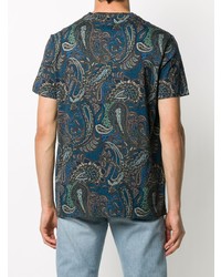 T-shirt à col rond imprimé cachemire bleu marine Etro