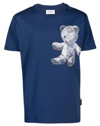 T-shirt à col rond imprimé cachemire bleu marine Philipp Plein