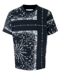T-shirt à col rond imprimé cachemire bleu marine Sacai