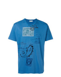 T-shirt à col rond imprimé cachemire bleu