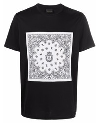T-shirt à col rond imprimé cachemire noir et blanc Billionaire