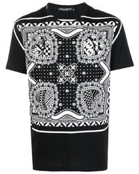 T-shirt à col rond imprimé cachemire noir et blanc Dolce & Gabbana