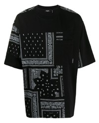 T-shirt à col rond imprimé cachemire noir et blanc FIVE CM