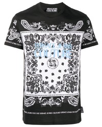T-shirt à col rond imprimé cachemire noir et blanc VERSACE JEANS COUTURE