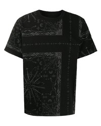 T-shirt à col rond imprimé cachemire noir Sacai