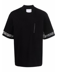 T-shirt à col rond imprimé cachemire noir Sacai