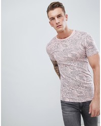 T-shirt à col rond imprimé cachemire rose