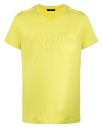 T-shirt à col rond imprimé chartreuse Balmain