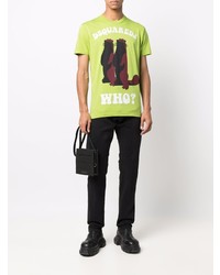 T-shirt à col rond imprimé chartreuse DSQUARED2