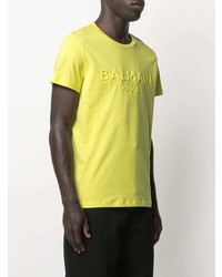 T-shirt à col rond imprimé chartreuse Balmain