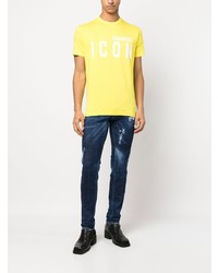 T-shirt à col rond imprimé chartreuse DSQUARED2