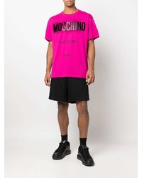 T-shirt à col rond imprimé fuchsia Moschino