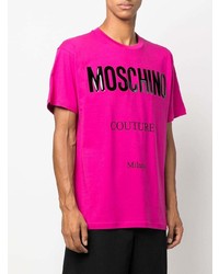 T-shirt à col rond imprimé fuchsia Moschino