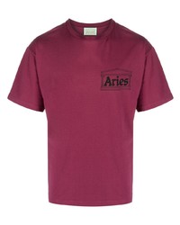 T-shirt à col rond imprimé fuchsia Aries