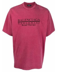 T-shirt à col rond imprimé fuchsia Balenciaga