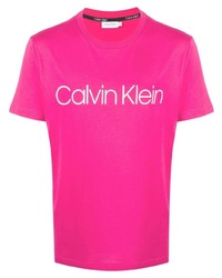 T-shirt à col rond imprimé fuchsia Calvin Klein