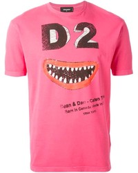 T-shirt à col rond imprimé fuchsia DSQUARED2