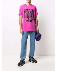 T-shirt à col rond imprimé fuchsia Moschino