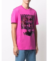 T-shirt à col rond imprimé fuchsia Moschino