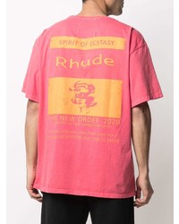 T-shirt à col rond imprimé fuchsia Rhude