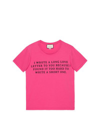 T-shirt à col rond imprimé fuchsia Gucci