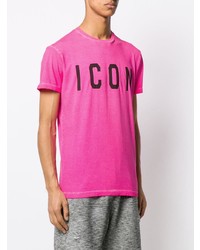 T-shirt à col rond imprimé fuchsia DSQUARED2