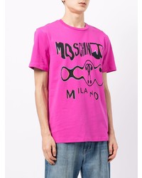 T-shirt à col rond imprimé fuchsia Moschino