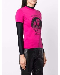 T-shirt à col rond imprimé fuchsia Vetements