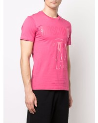 T-shirt à col rond imprimé fuchsia Moschino