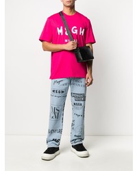 T-shirt à col rond imprimé fuchsia MSGM