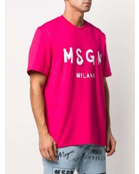 T-shirt à col rond imprimé fuchsia MSGM