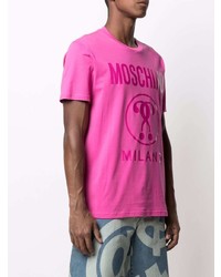 T-shirt à col rond imprimé fuchsia Moschino