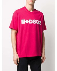 T-shirt à col rond imprimé fuchsia DSQUARED2