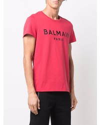 T-shirt à col rond imprimé fuchsia Balmain