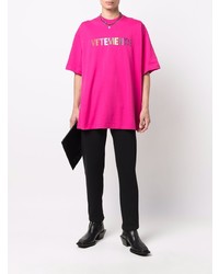 T-shirt à col rond imprimé fuchsia Vetements