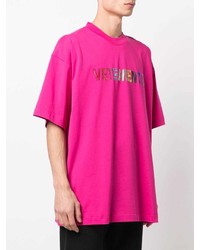 T-shirt à col rond imprimé fuchsia Vetements