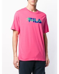 T-shirt à col rond imprimé fuchsia Fila