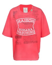 T-shirt à col rond imprimé fuchsia Maison Mihara Yasuhiro