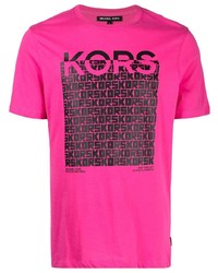 T-shirt à col rond imprimé fuchsia Michael Kors