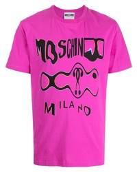 T-shirt à col rond imprimé fuchsia Moschino