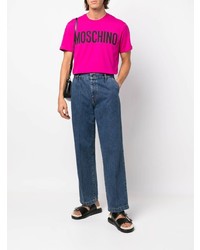 T-shirt à col rond imprimé fuchsia Moschino