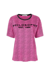 T-shirt à col rond imprimé fuchsia Philosophy di Lorenzo Serafini